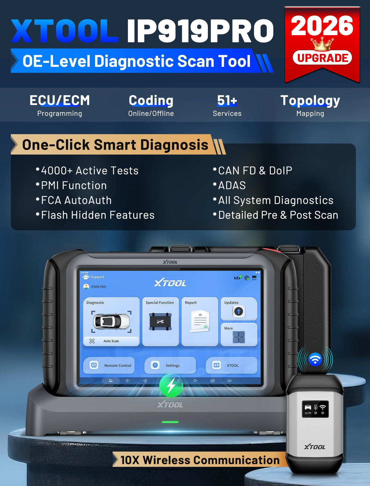 XTOOL IP919 PRO V2.0 ECU Programming Scan Tool, Topology Map OBD2 Scanner