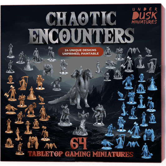 DND Miniatures Bulk Set, 64 Unpainted D&D Minis 28mm with 4 Boss Monsters