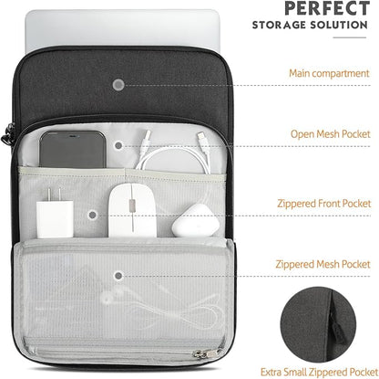 MoKo Laptop Sleeve Bag for 13.3-14 Inch, Notebook Carrying Case with Pocket Fits New MacBook Pro M3/M2 14" /13" M2/M1 Pro/M1 Max 14.2 2023-2021/Air 13.6" M2 2022, Surface Pro 9/8 13", Black & Gray