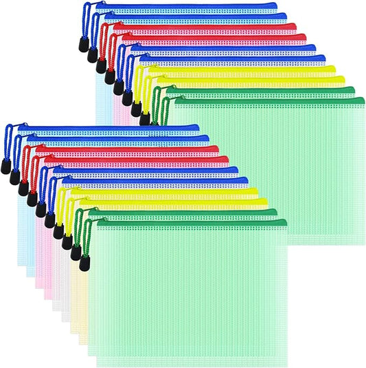 AUSTARK 20pcs Mesh Zipper Pouch Bags, Multipurpose Waterproof Organization Storage Bag for Office School Home Travel (A5 Size 9.2''x6.7'', Multicolored)