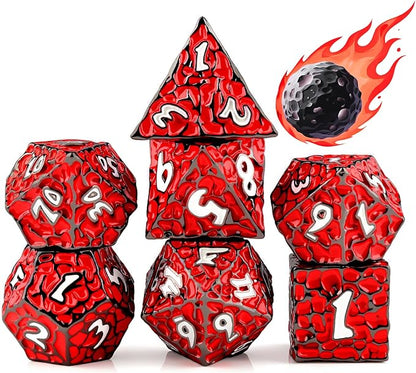 PJOY Metal D&D Dice Set for Dungeons and Dragons Dice with Case Meteorite Black Red 16mm Role Playing Cool DND Gifts for Players DM Board Game Masters