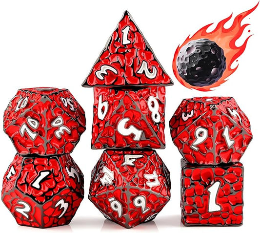 PJOY Metal D&D Dice Set for Dungeons and Dragons Dice with Case Meteorite Black Red 16mm Role Playing Cool DND Gifts for Players DM Board Game Masters