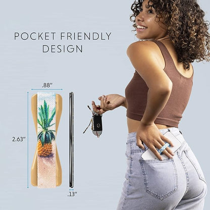 LOVEHANDLE Universal Phone Grip for Smartphones & Mini Tablets - Phone Holder for Hand - Wireless Charging Compatible - Made in The USA - Beached Pineapple