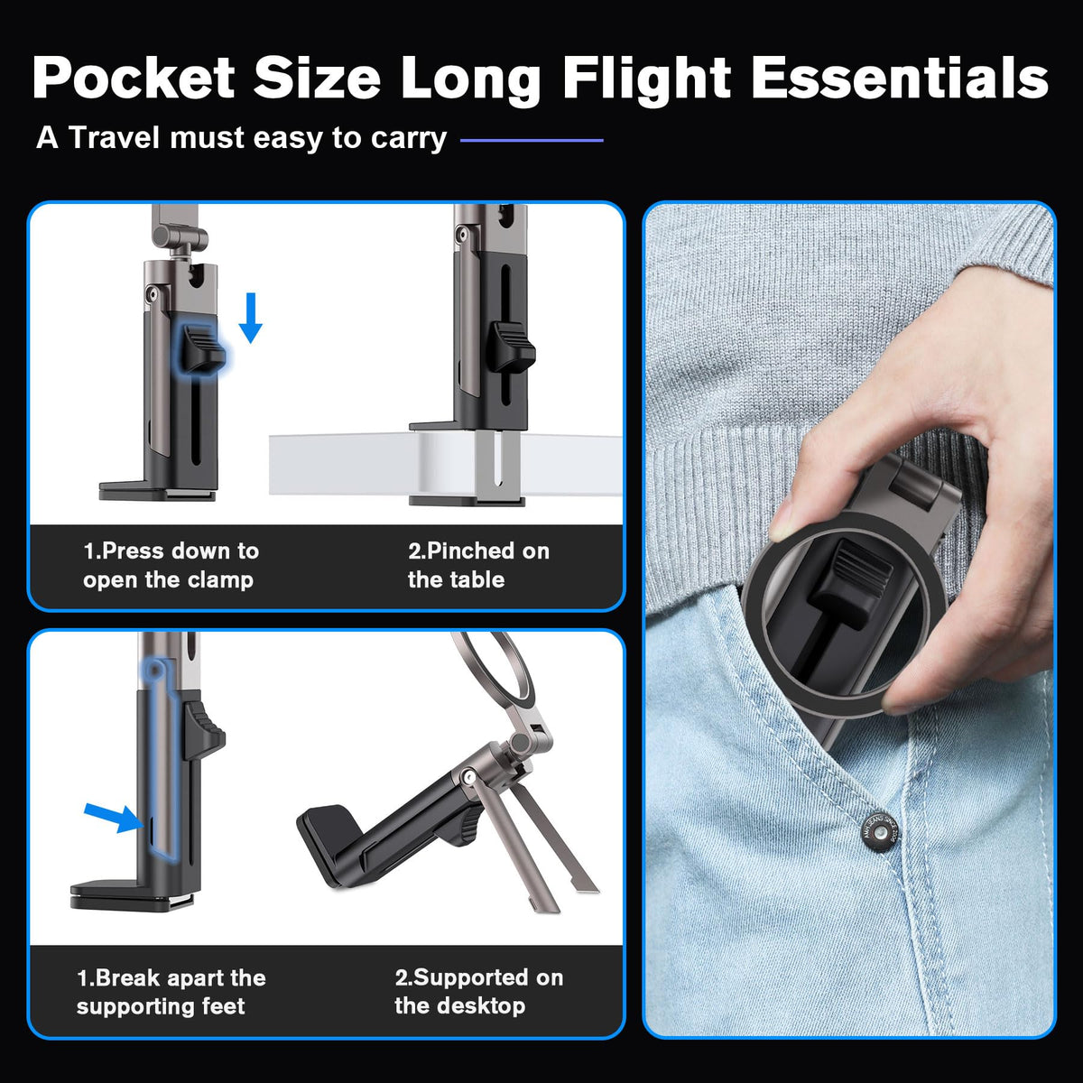 SOGUE Airplane Travel Essentials Men Phone Holder,Plane Phone Mount for MagSafe,Foldable Magnetic Phone Stand for Desk 360° Swivel Universal in Airplane Gadgets for iPhone 17