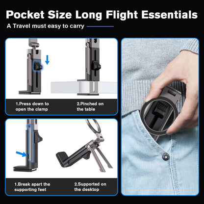 SOGUE Airplane Travel Essentials Men Phone Holder,Plane Phone Mount for MagSafe,Foldable Magnetic Phone Stand for Desk 360° Swivel Universal in Airplane Gadgets for iPhone 17