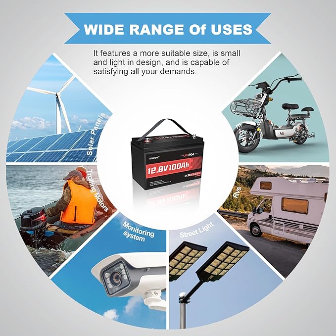 12V 100Ah LiFePO4 Lithium Battery, Built-in 100A BMS Group 31, 6000+ Deep Cycles Rechargeable Battery Ideal For RV, Solar, Off-Grid Systems, Home Energy Storage,Marine