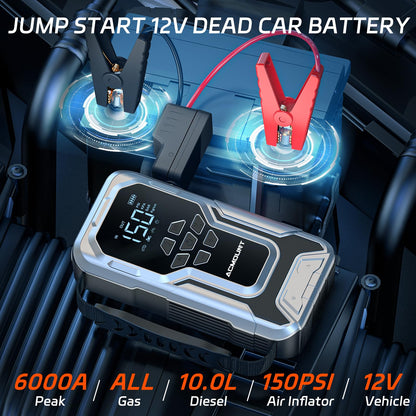 ACMOUNT D18 6000A Jump Starter with Air Compressor 150PSI, 12V Jump Box