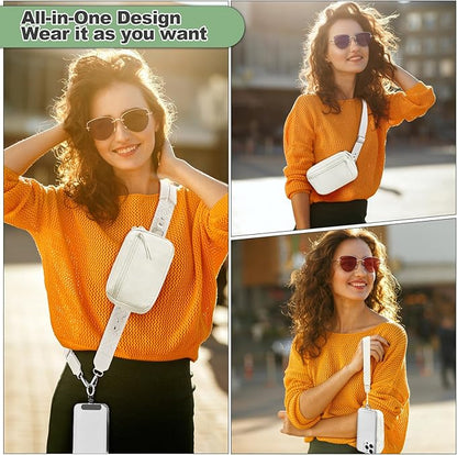 Clip and Go Strap for Phone with Wallet Crossbody, Adjustable Phone Lanyard with Detachable RFID Wristlet Wallet, Pattern Strap, Cream (M)