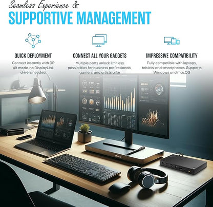 40AF0135US Lenovo Docking Station Dual Monitor Hybrid USB-C with USB-A, 135W, HDMI & DisplayPort Cable