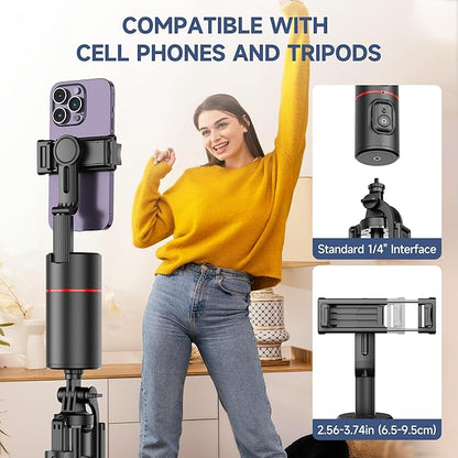Auto Face Tracking Tripod, No App, Smart Shooting Phone Holder with Remote, 360° Rotation Body Phone Camera Mount with Phone Holder Body Smart Tracking Tripod for Vlog/TIK Tok, Rechargeable Battery