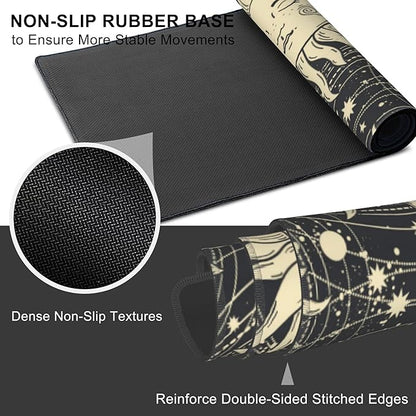 Mouse Pad, Large Golden Sun with a Face and Orbits Desk Mat, Extended Non-Slip Gaming Keyboard Mousepad Desk Pad, Thick Stitched Edges Waterproof Mouse Mat 31.5"x15.7" (Boho Pattern)