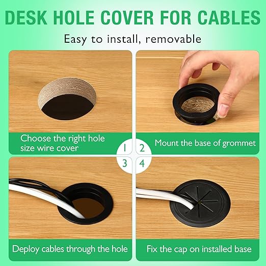 2 Pcs Desk Grommet 2" / 50 mm, Desk Hole Cover for Cables, Cable Grommet ABS Plastic, Desk Hole Grommet for Home & Office Pc, Detachable Cable Cord Organizer, Grey