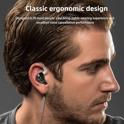 KZ DQS in Ear Monitor Headphones,Dynamic Driver Semi-Open HiFi Bass Earbuds Earphones with Detachable Cable Noise Isolating Earbuds 3.5MM Jack Plug for Smartphones/PC/Laptop/Tablet(Black,Without Mic)