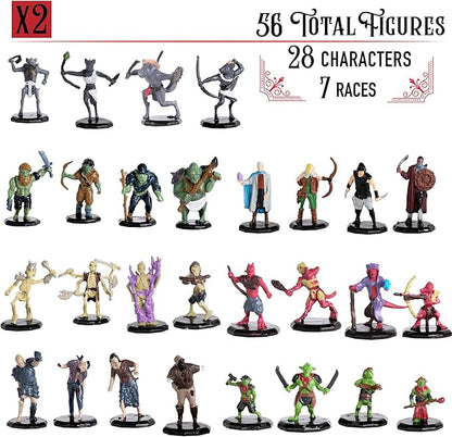 Monster Protectors 56 Fantasy Mini Figures - All Unique Designs - 1" Hex-Sized Compatible with DND Dungeons Dragons, Pathfinder, RPG Tabletop Games - Features Goblins, Orcs, Gnolls, Skeletons & More