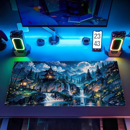 Cloud and Moon Forest Design Extra-Large Gaming Desk Mat XL Extended Keyboard and Mouse Pad for Computer, Laptop, Desktop - 31.5'' x 15.7'' Desk Decor