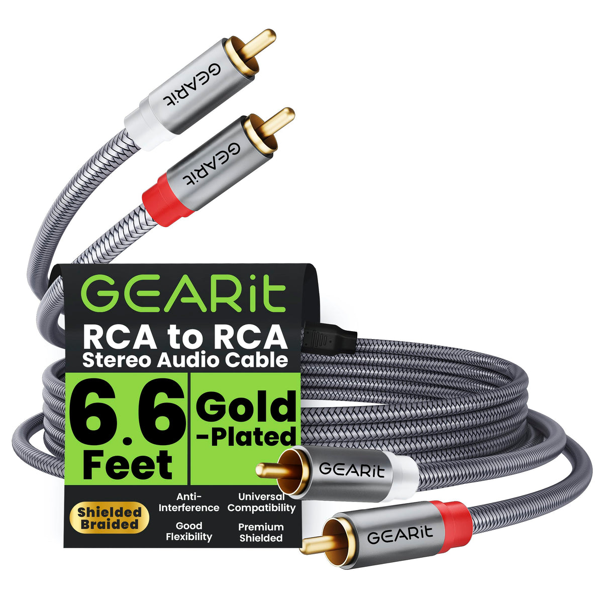 GEARit RCA Cables 1ft OFC, RCA Cables Car Audio with Dual Shielding & Gold-Plated Connectors, RCA Cable for Subwoofer Cable, Hi-Fi System, Amplifier, Active Speakers, Gaming Consoles