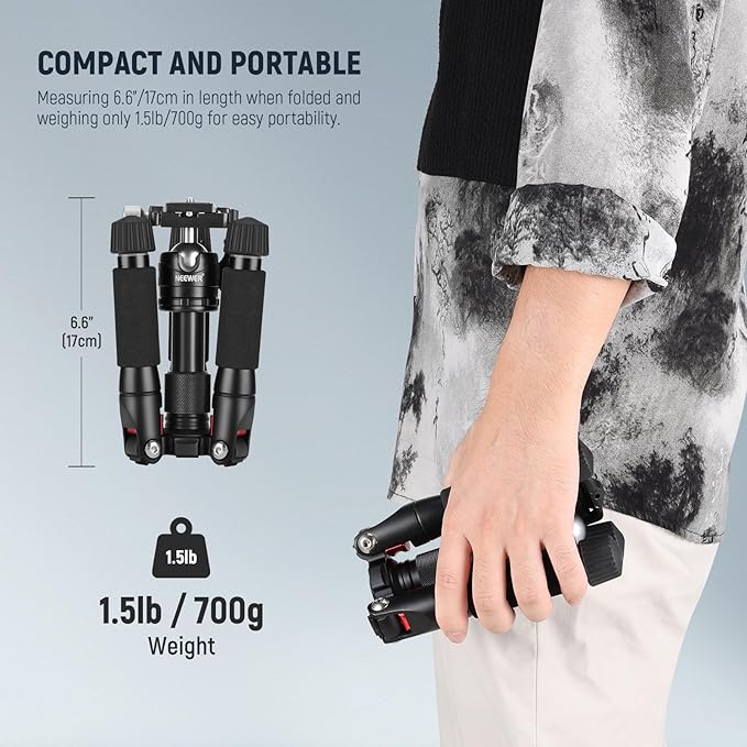 NEEWER Desktop Mini Tripod, 20'' Aluminum Alloy Small Table Top Desk Portable Travel Stand, 360° Ball Head, 1/4" QR Plate for DSLR Camera Camcorder Video Recording, Max Load 11 lbs, Cleaning Cloth