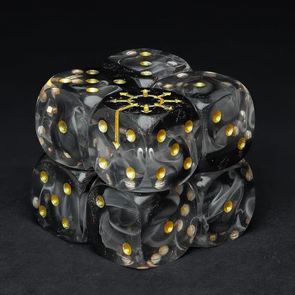 D6 Dice Set – 10× Six-Sided Resin Dice with Themed Designs – 16mm Tabletop for Wargames, RPGs, MTG, and Board Games (B-Dice in Wooden Box, Chaos Dice Set)