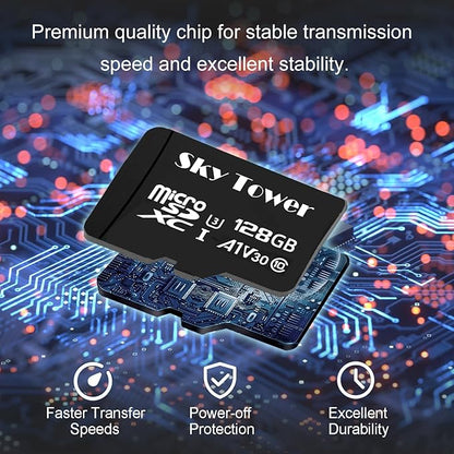 Sky Tower Ultra microSDXC microSDHC UHS-I Memory Card with Adapter [New Version] Flash Memory Card - Up to 100MB/s, U1, Class10, V10, A1, High Speed TF Card (128GB Micro SD Card 2 Pack)