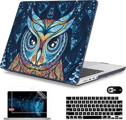 Mektron Case for MacBook Pro 16" M4 A3403 A3186 M3 A2991 M2 A2780 M1 A2485 (2021/2023/2024) Pro/Max with Touch ID, Hard Shell Plastic Laptop Cover Keyboard Cover Screen Protector, Owl