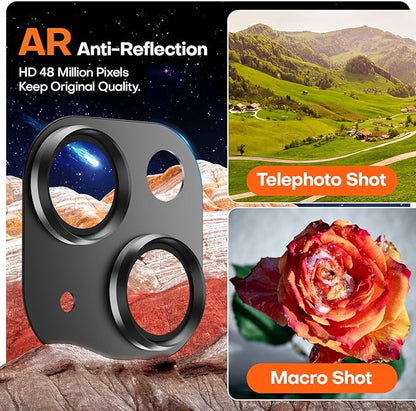 Camera Lens Protector for iPhone 15/iPhone 15 Plus/iPhone 14/iPhone 14 Plus, Aluminum Alloy Tempered Glass Camera Cover Screen, Anti-drop, Case Friendly- Black Titanium