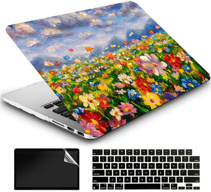 AMCJJ Compatible with MacBook Air 13 Inch Case 2017 2016 2015 2014 2013 2012 2011 2010 Release A1466/A1369, Plastic Hard Shell Case + Keyboard Cover + Screen Protector - Flowers