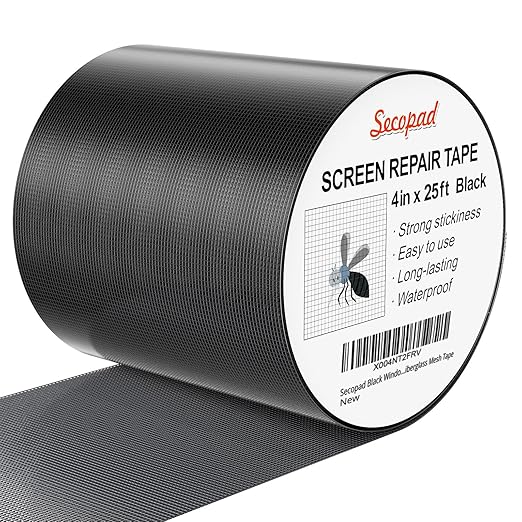 Secopad 4" x 300" (25FT) Screen Repair Tape, Screen Repair Kit, Black