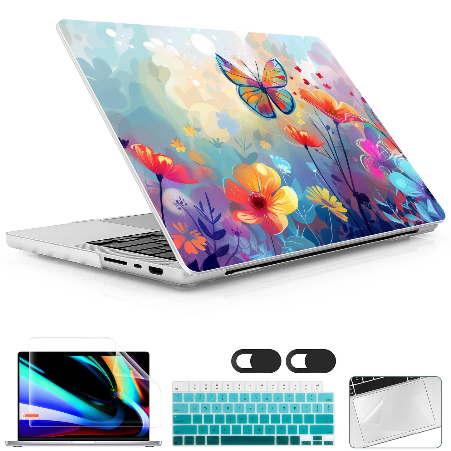 Lepeoac Case for 2026-2021 MacBook Pro 16-inch M5, Flowers & Butterflies