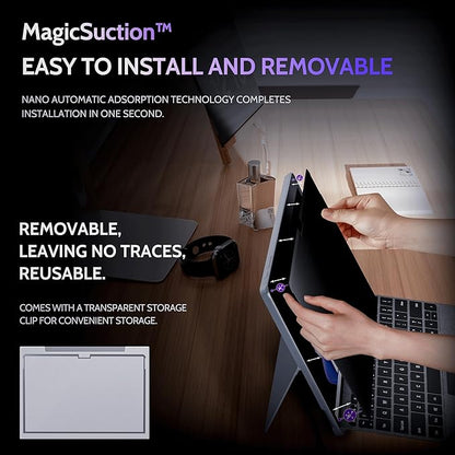 Privacy Screen for 10.5 Inch Surface Go 4/3/2/1, MagicSuction™ Removable Anti Spy Black Protector, Glare Blue Light Filter for Microsoft Laptop Computer Monitor