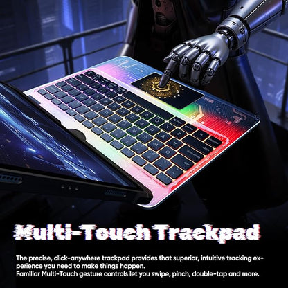 KITONE for iPad Air 11 Inch (M3/M2,2025/2024) Transperant Case with Wireless Keyboard, 7 Color Backlight, Trackpad, 360°Rotating Stand for 10.9" iPad Air 5th/4th, 11" iPad Pro 4/3/2/1 Case, Cyberpunk