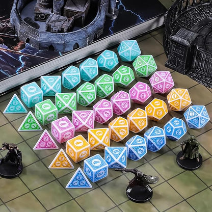 CiaraQ DND Dice with 5 Pouches, 5 Sets of Retro Polyhedral Dice for MTG D&D Board Games, 35 Pieces Role Playing Dice