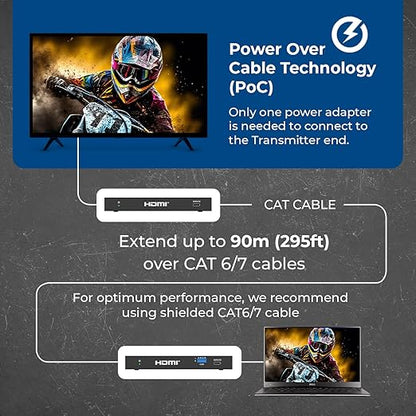 OREI 4K @ 120Hz HDMI Over Ethernet Extender Balun - HDBaseT UltraHD 8K@30hz CAT6/7 Cable with HDR, CEC & IR Control, RS-232 Up to 400 Ft Power Over Cable Audio Out (BK-EXB400R-K)