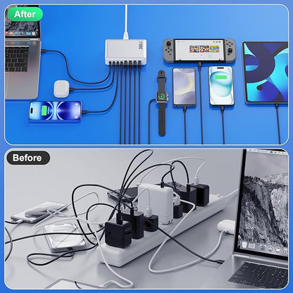 USB C Charger 300W USB C Charger Block 8-Ports GaN IV Fast Charging Station,PD 100W Laptop Hub Wall Charging Adapter Compatible with MacBook/Air,DELL,Steam Desk,iPhone 16/15/14,Samsung Galaxy S24 etc