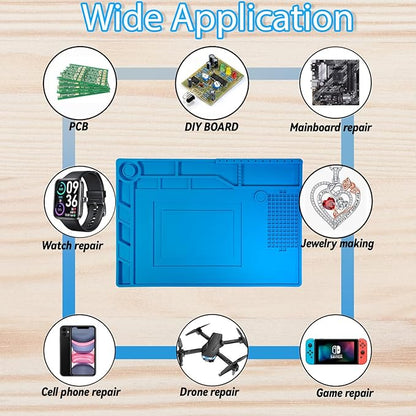 Kaisi Soldering Mat,15.35" x 10.6" Inch Heat Resistant Silicone Work Mat,Solder Pad for Soldering,Screws,Tools Repair Pad,Soldering Gun Iron Workbench Protection