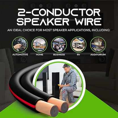 GearIT 14 Gauge Speaker Wire (50 Feet / 15.24 Meters) with Banana Plugs (6 Pairs, 12 Pieces) Pro Series 14 AWG Speaker Cable - Black