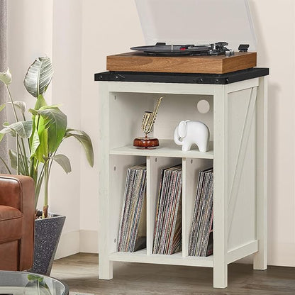 Record Player Stand with Vinyl Record Storage,White Record Player Table Holds up to 160 Albums,Large Wood Turntable Stand Cabinet Dispaly Shelf for Living Room,Bedroom,Office