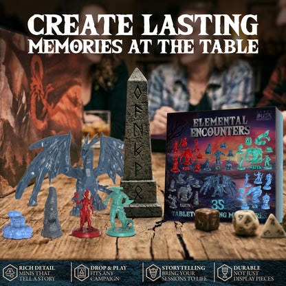 D&D Miniatures Elemental Set, 35 Unpainted 28mm Figures & Treasure Chests