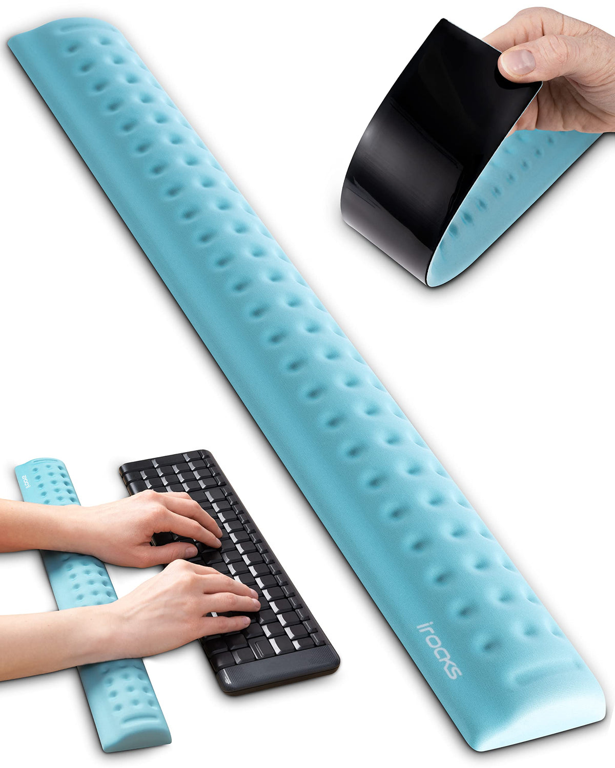 i-Rocks Ergonomic Memory Foam Keyboard Wrist Rest - Pain-Reducing, Cooling, Non-Slip, Blue, Minimalist