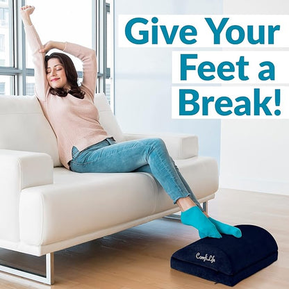 ComfiLife Foot Rest for Under Desk at Work – Adjustable Desk FootRest for Office Chair, Gaming Accessories – Ergonomic Teardrop Design for Back, Hip & Leg Pain Relief – 100% Memory Foam (Navy)