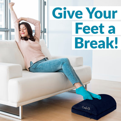 ComfiLife Foot Rest for Under Desk at Work – Adjustable Desk FootRest for Office Chair, Gaming Accessories – Ergonomic Teardrop Design for Back, Hip & Leg Pain Relief – 100% Memory Foam (Navy)