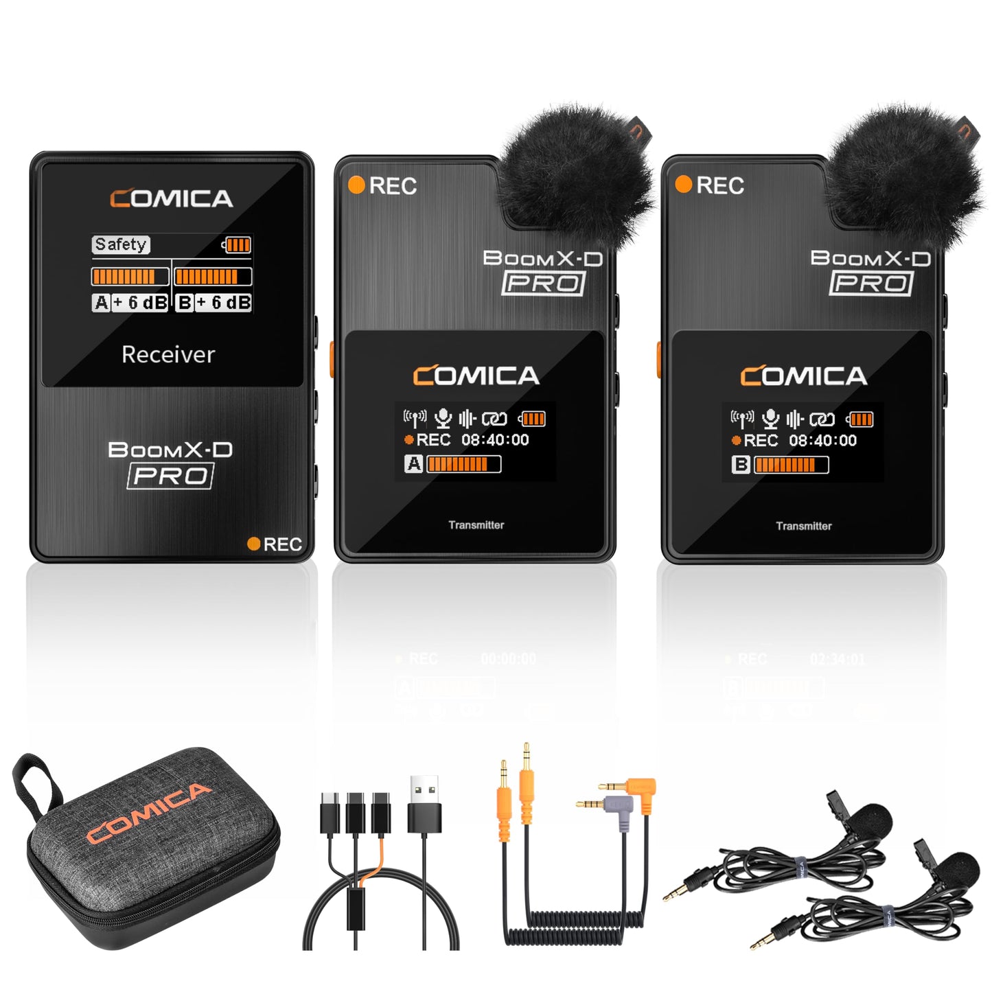 COMICA BoomX-D2 PRO Wireless Lavalier Microphone for iPhone Android Camera PC, Lapel Mic with 8GB Storage, Safety Audio Track, Noise Cancellation, Lav Mic for YouTube TikTok Video Recording
