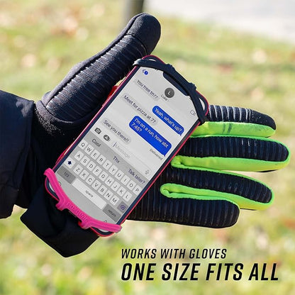 Noxgear Hand Held Phone Holder - Handheld Grip Phone Holder with Key Fob & Card Slot for Running, Jogging & Working Out - Compatible with All Phones - Machine Washable (Raspberry, Left Hand)