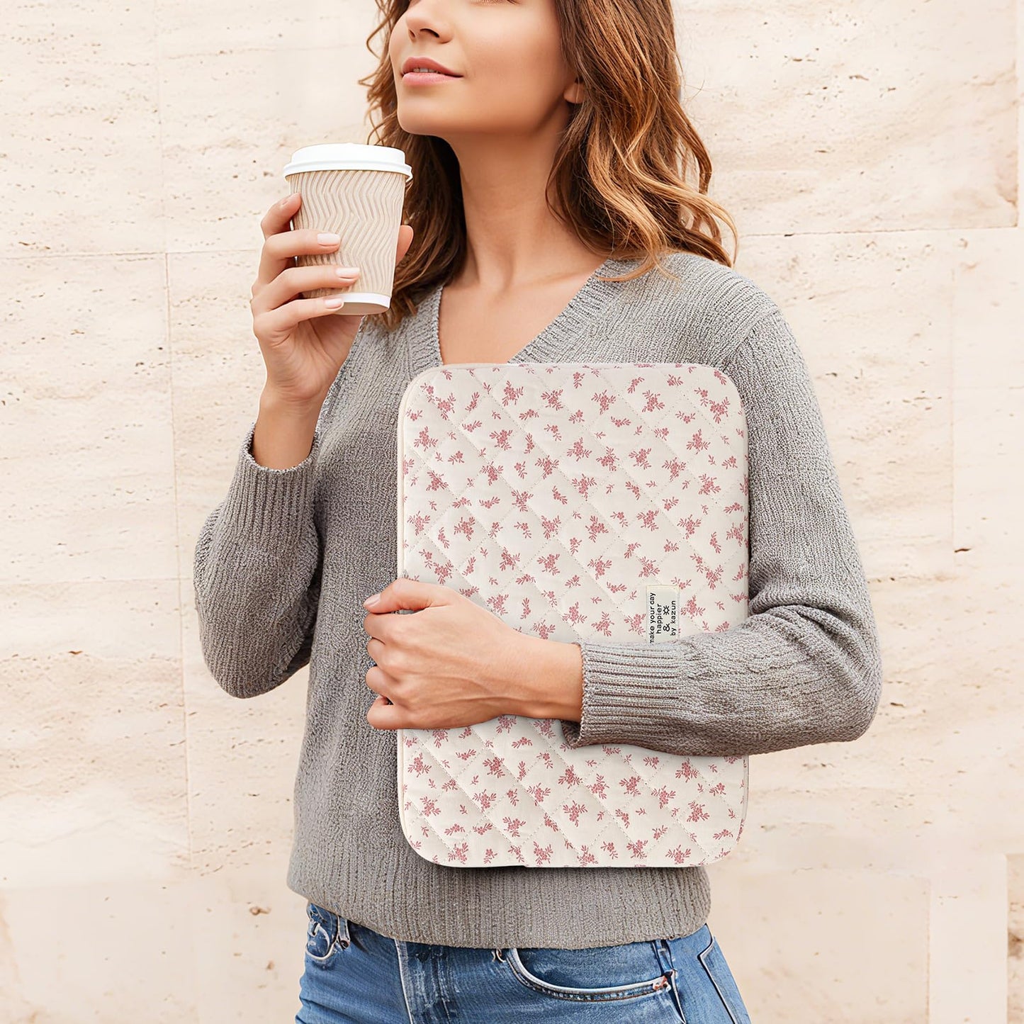 Puffy Laptop Sleeve 13 Inch Cute Quilted Laptop Protective Case Padded Floral Computer Sleeve for MacBook (A-Pink, 13 Inch)