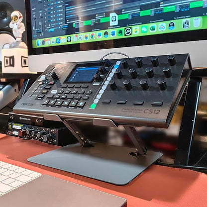 Home Studio Small Desktop Mixer Stand, Aluminum Portable Folding Heat Dissipation Lift Stand, Compatible with Nektar Panorama CS12, Rode RODECaster Pro II, Tascam Mixcast 4 (Gray)