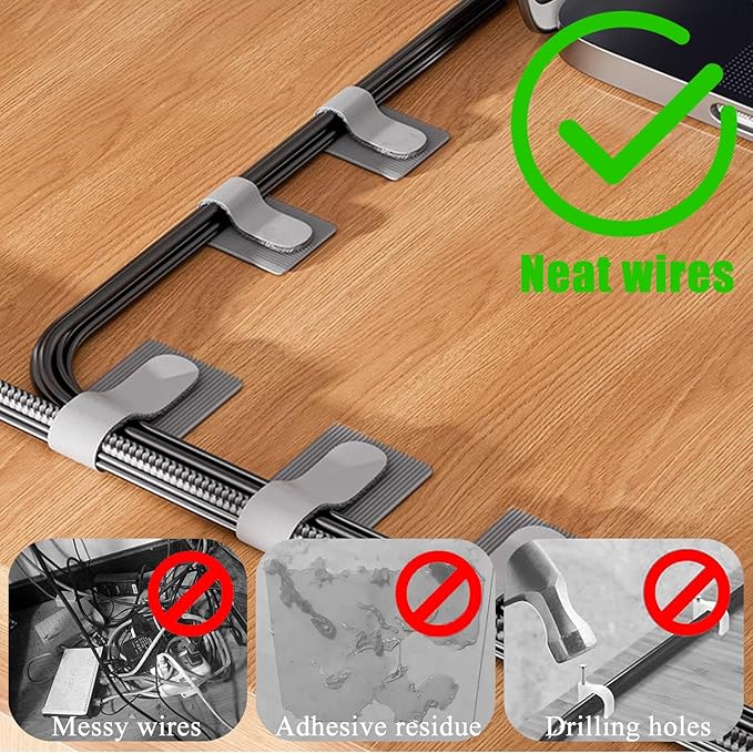 80PCS Hook and Loop Cable Ties, Under Desk Cable Management, Adhesive Cable Straps, Cord Management Hider Idea, Cord Organizer for Desk, Computer Accessories, Home Office Organization, Black+White