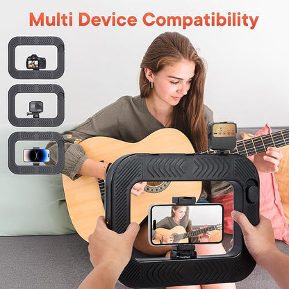 Smartphone Video Rig with Light + Tripod, Handheld LED Ring Light Selfie Light Mobile Video Stabilizer for Cameras, Smartphones, Sports Cameras, YouTube, TikTok, Makeup, Instagram, Vlogging