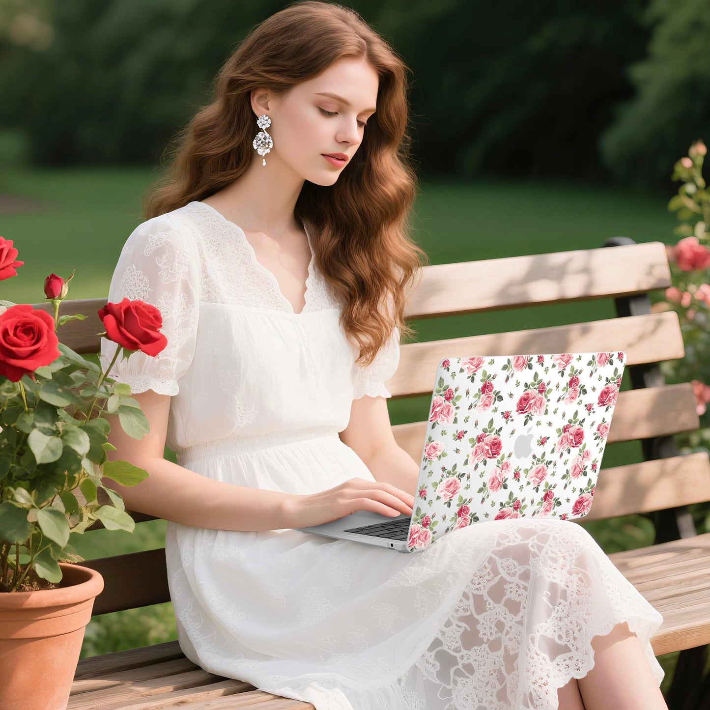 Batianda LumiArt Case for MacBook Air 13 inch 2018-2020, Pink Roses