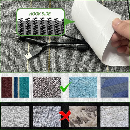 Floor Cable Covers - 10ft Oxford Fabric Cord Protector with Adhesive Hook & Loop,Waterproof Wire Storage Sleeve for Any Floor Surface,Durable Cable Management to Prevent Tripping Hazards (White, 10ft)