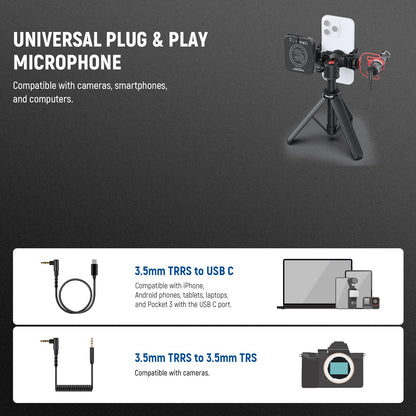 NEEWER Basics PA050 Vlogging Kit for iPhone Android Phone for YouTube TikTok Streaming Video Recording, Selfie Stick Tripod + Microphone + LED Fill Light, Youtuber Starter Content Creator Essentials