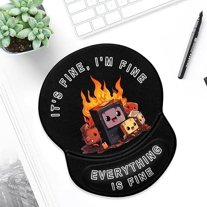 ITNRSIIET Ergonomic Mouse Pad with Gel Wrist Support Small Wrist Rest Smooth Surface Non-Slip PU Base Comfortable Office Supplies Pain Relief, 8.7 x 7.2 inches, Funny Burning Box